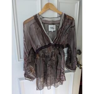 Johnny Was- for love and liberty silk velvet kimono sheer empire tie top